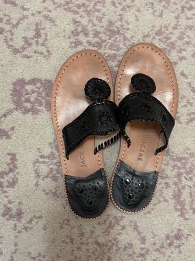 Jack Rogers Kids Black Leather Woven Thong Sandals